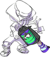 Official art of an Inkling wearing the Krak-On 528, holding an H-3 Nozzlenose D.