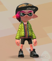 A male Inkling wearing the Matcha Down Jacket.