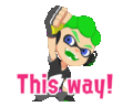 A sticker from the Splatoon 2: Animated Antics pack, of an Inkling using the up signal