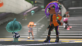 An Octoling wearing Side Order Marina's amiibo gear set, from the same trailer.