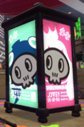 Posters of Marina and Pearl with skulls superimposed over their faces for Splatoween.