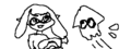An Inkling with a Splattershot next to another Inkling in squid form