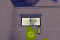 A jellyfish silhouetted in a window during a Splatfest