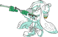 Official art of an Inkling wearing the Noise Cancelers, holding an E-liter 3K.