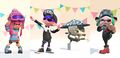 A male Inkling wearing the Ink-Wash Shirt in a Version 3.0.0 (Splatoon 2) promo, second from the left