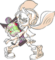 Official art of an Inkling wearing the Designer Headphones, holding a .52 Gal Deco