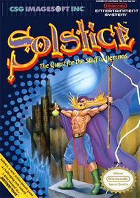Box artwork for Solstice: The Quest for the Staff of Demnos.
