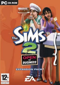Box artwork for The Sims 2: Open for Business.