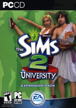 Box artwork for The Sims 2: University.