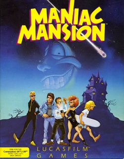 Box artwork for Maniac Mansion.