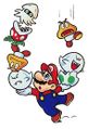 Artwork of Mario juggling monsters and an eggshell