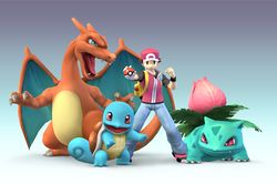 Pokémon Trainer with Squirtle, Ivysaur, and Charizard