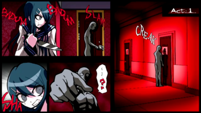 (1) The killer is standing by Sayaka's door.