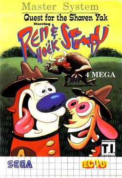 Box artwork for Quest for the Shaven Yak: Starring Ren & Stimpy.