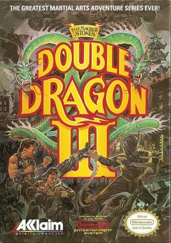 Box artwork for Double Dragon III: The Sacred Stones.