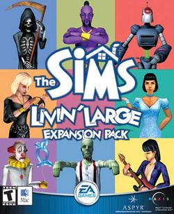 Box artwork for The Sims: Livin' Large.