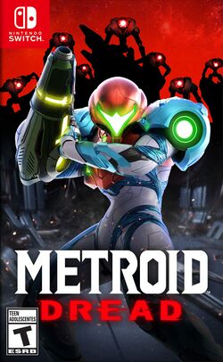 Box artwork for Metroid Dread.