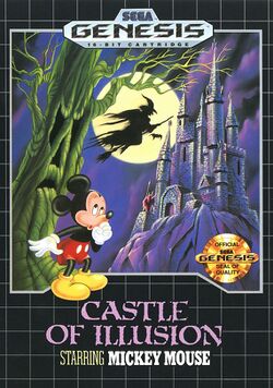 Box artwork for Castle of Illusion: Starring Mickey Mouse.