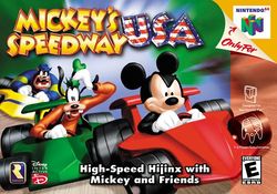 Box artwork for Mickey's Speedway USA.