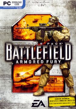 Box artwork for Battlefield 2: Armored Fury.