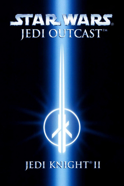 Box artwork for Star Wars Jedi Knight II: Jedi Outcast.