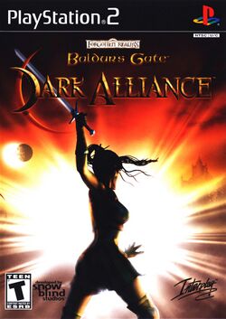Box artwork for Baldur's Gate: Dark Alliance.