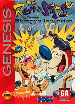 Box artwork for The Ren & Stimpy Show Presents: Stimpy's Invention.