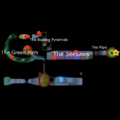 A map of the second level of Bowser in the Dark World, with all the red coin locations marked out.
