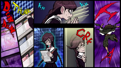 (5) A nervous Toko steps out of the locker and (6) the magazine is placed in the shelf upside-down.
