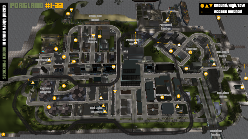 Grand Theft Auto III Hidden Packages Map: Staunton Island Map for