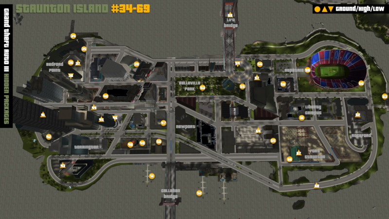 Grand Theft Auto III Hidden Packages Map: Staunton Island Map for