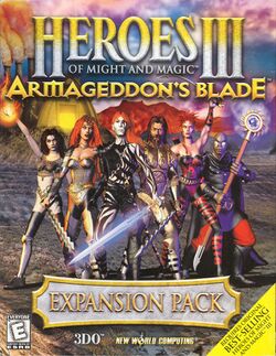 Box artwork for Heroes of Might and Magic III: Armageddon's Blade.