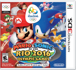 Box artwork for Mario & Sonic at the Rio 2016 Olympic Games (Nintendo 3DS).