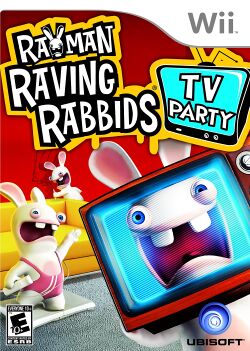 Box artwork for Rayman Raving Rabbids TV Party.