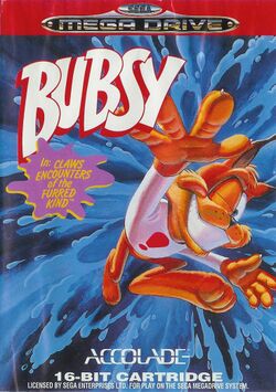 Box artwork for Bubsy in Claws Encounters of the Furred Kind.