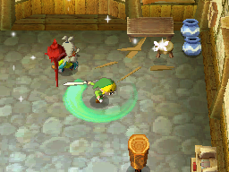 A screenshot of Link performing a Sword technique.