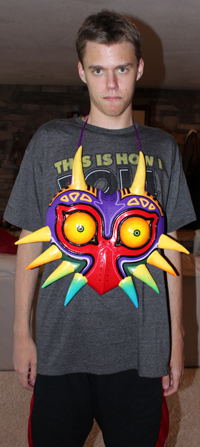 Brandikins wearing his Majora's Mask replica.