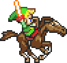 Green Link riding a horse