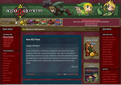 Screenshot of the Zelda Elements homepage