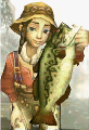 Photo of Hena holding a Hyrule Bass from Twilight Princess