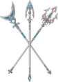 Concept artwork of the Lightscale Trident (right) alongside a Zora Spear and a Silverscale Spear