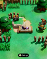 A promotional screenshot of Zelda using an Old Bed in a Monster Outpost