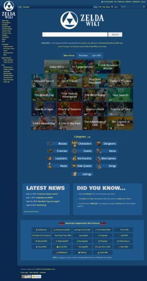 Screenshot of the Zelda Wiki Main Page