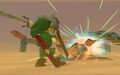 Link fighting Twinmold using the Giant's mask