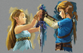 Zelda and Link holding the Master Sword