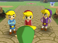 All four Links meet in the introduction to Navi Trackers from Four Swords Adventures
