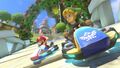 Link riding a kart in Mario Kart 8