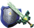 Artwork of the Mirror Shield with the Lokomo Sword from Hyrule Warriors