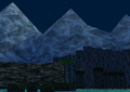 View of the Snowhead mountain range from the Great Bay Coast at night from Majora's Mask