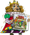 A promotional image of King Tuft holding the Tri Force Heroes game box